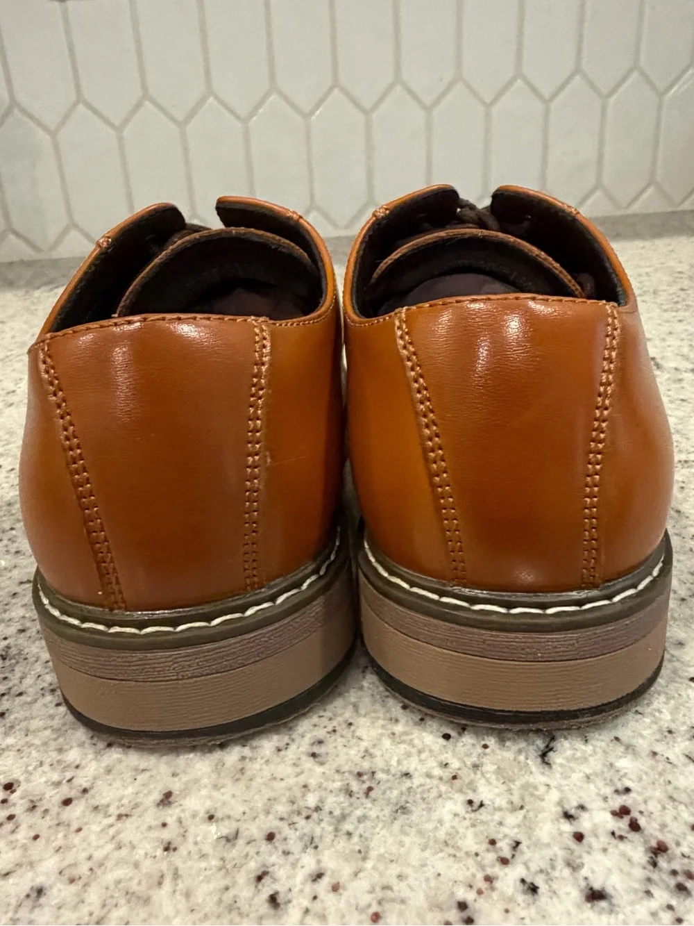 Faux Leather Lace Up Derby in Cognac Brown